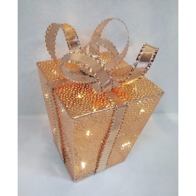 Διακοσμητικό Κουτί Χριστουγεννιάτικο Δώρο LED Μπαταρίας Χάλκινο 21cm