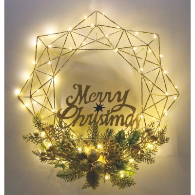Decorative Pendant Wreath LED Warm White Battery Merry Christmas