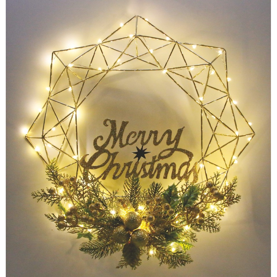 Διακοσμητικό Στεφάνι LED Μπαταρίας Μεταλλικό Merry Christmas Φ40cm
