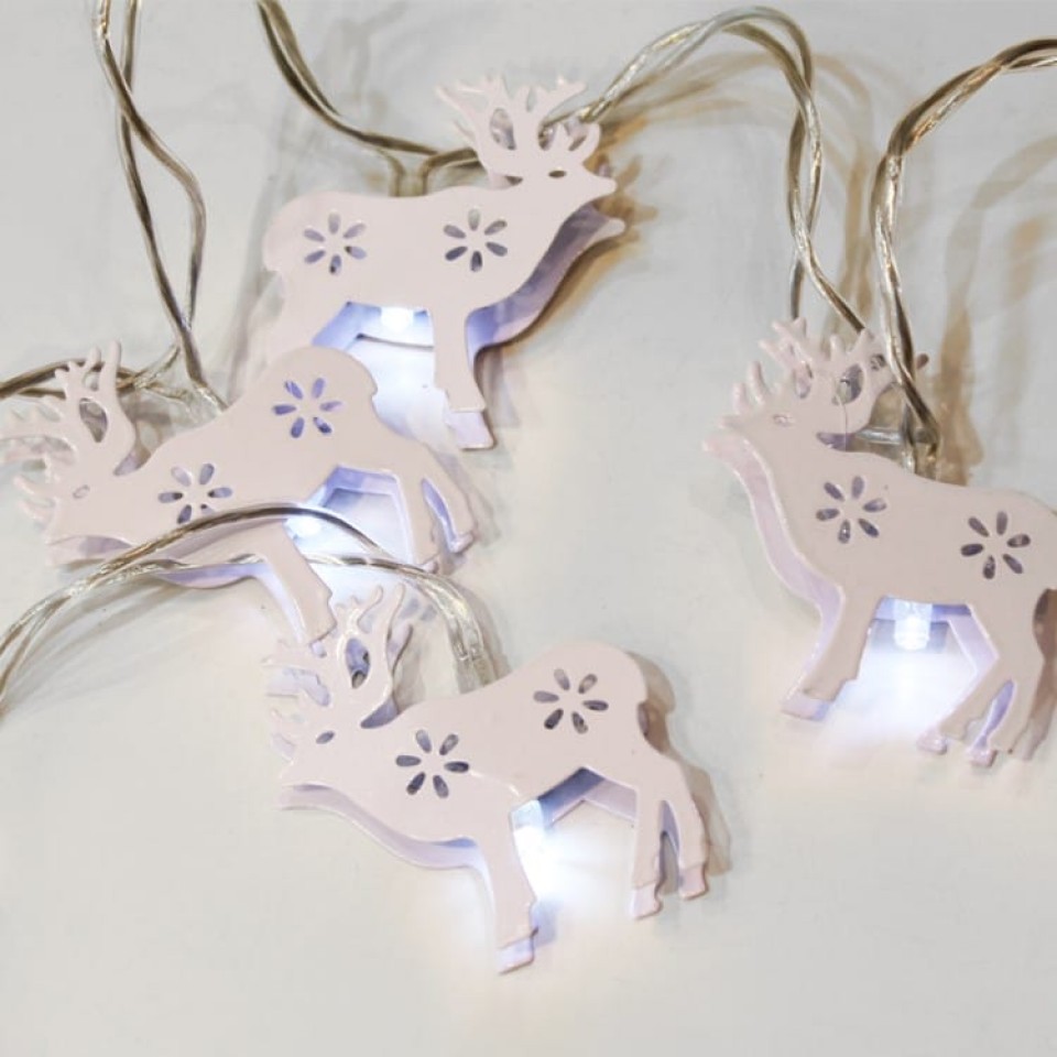 Set of 10L Led Lighting White Deers CW