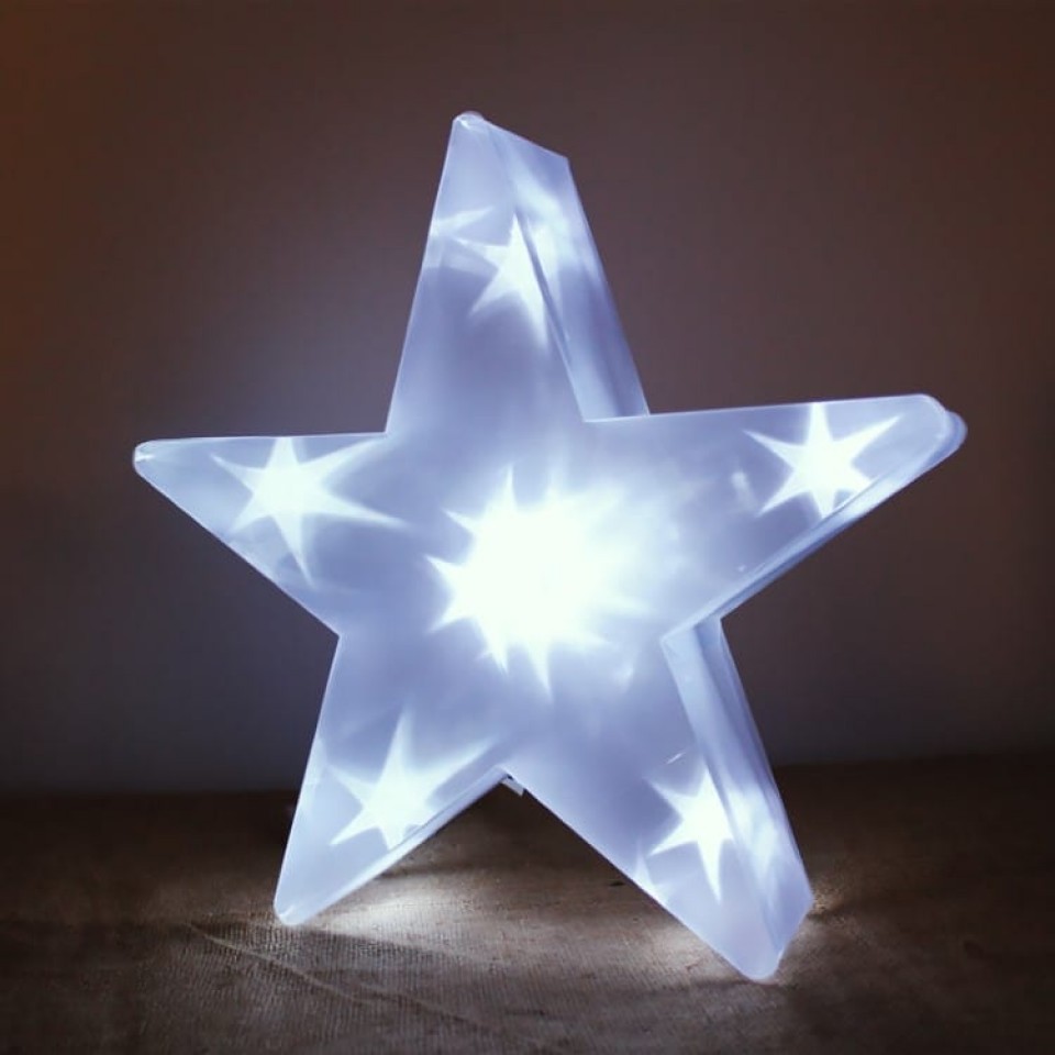 Διακοσμητικό Led Αστέρι Διάφανο 35cm Μπαταρίας Επιδαπέδιο Θερμό Φως