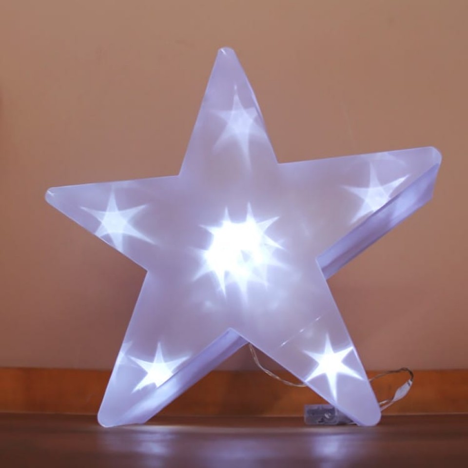 Διακοσμητικό Led Αστέρι Διάφανο 35cm Μπαταρίας Επιδαπέδιο Θερμό Φως