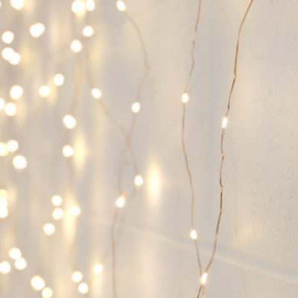 Φωτάκια Χαλκού 180LED Κουρτίνα 2x2m Ασημί Συρμα Θερμό Λευκό Φως