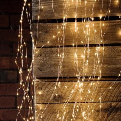 Curtain LED Copper Lights 180L with power supplier 2x1m Silver Warm White
