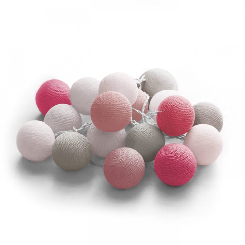 Διακοσμητικές Μπάλες Cotton Balls με LED Φωτάκια Μπαταρίας Ροζ Παστέλ Unicorn