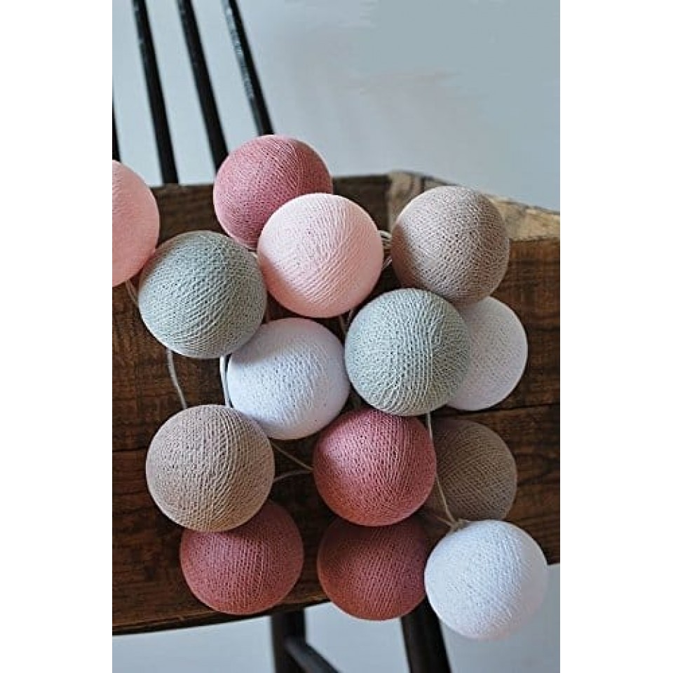 Διακοσμητικές Μπάλες Cotton Balls με LED Φωτάκια με Καλώδιο και Φις Ροζ Παστέλ Unicorn