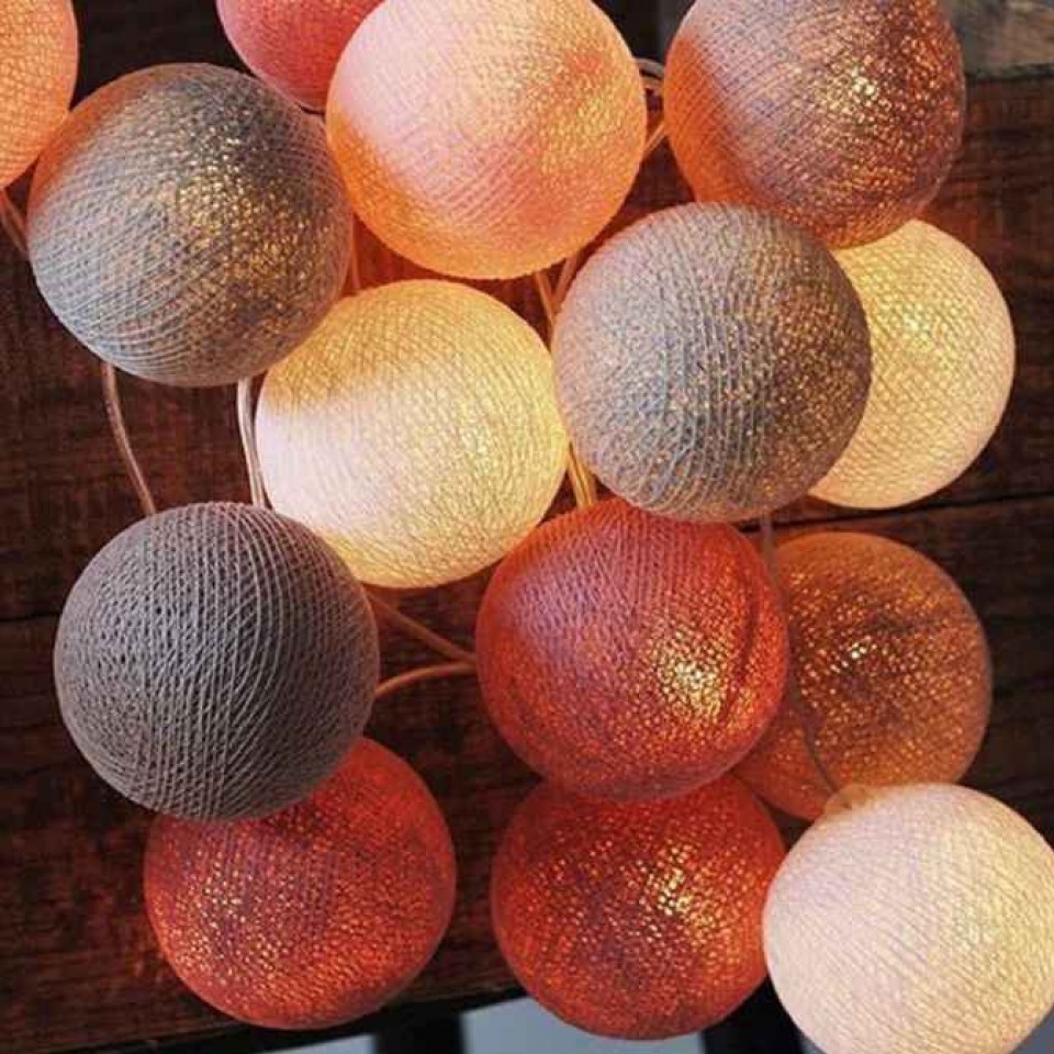 Διακοσμητικές Μπάλες Cotton Balls με LED Φωτάκια με Καλώδιο και Φις Ροζ Παστέλ Unicorn