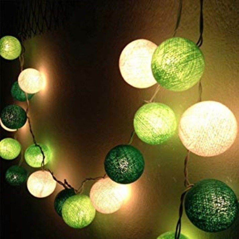Διακοσμητικές Μπάλες Cotton Balls με LED Φωτάκια Μπαταρίας Πράσινες Forest