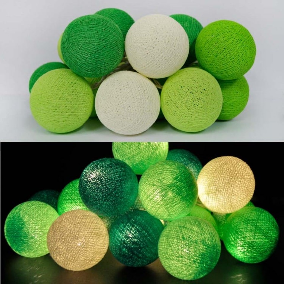Διακοσμητικές Μπάλες Cotton Balls με LED Φωτάκια με Καλώδιο και Φις Πράσινες Forest 1