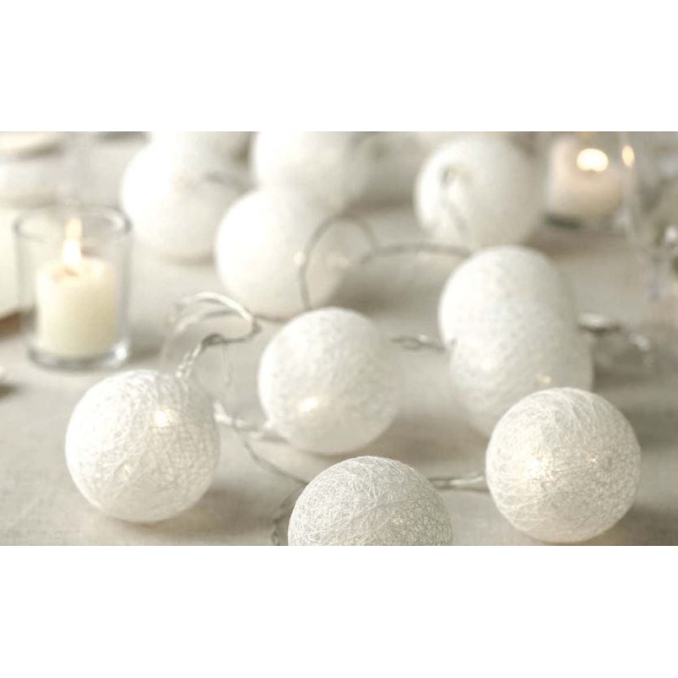 Διακοσμητικές Μπάλες Cotton Balls με LED Φωτάκια Μπαταρίας Λευκές Pure