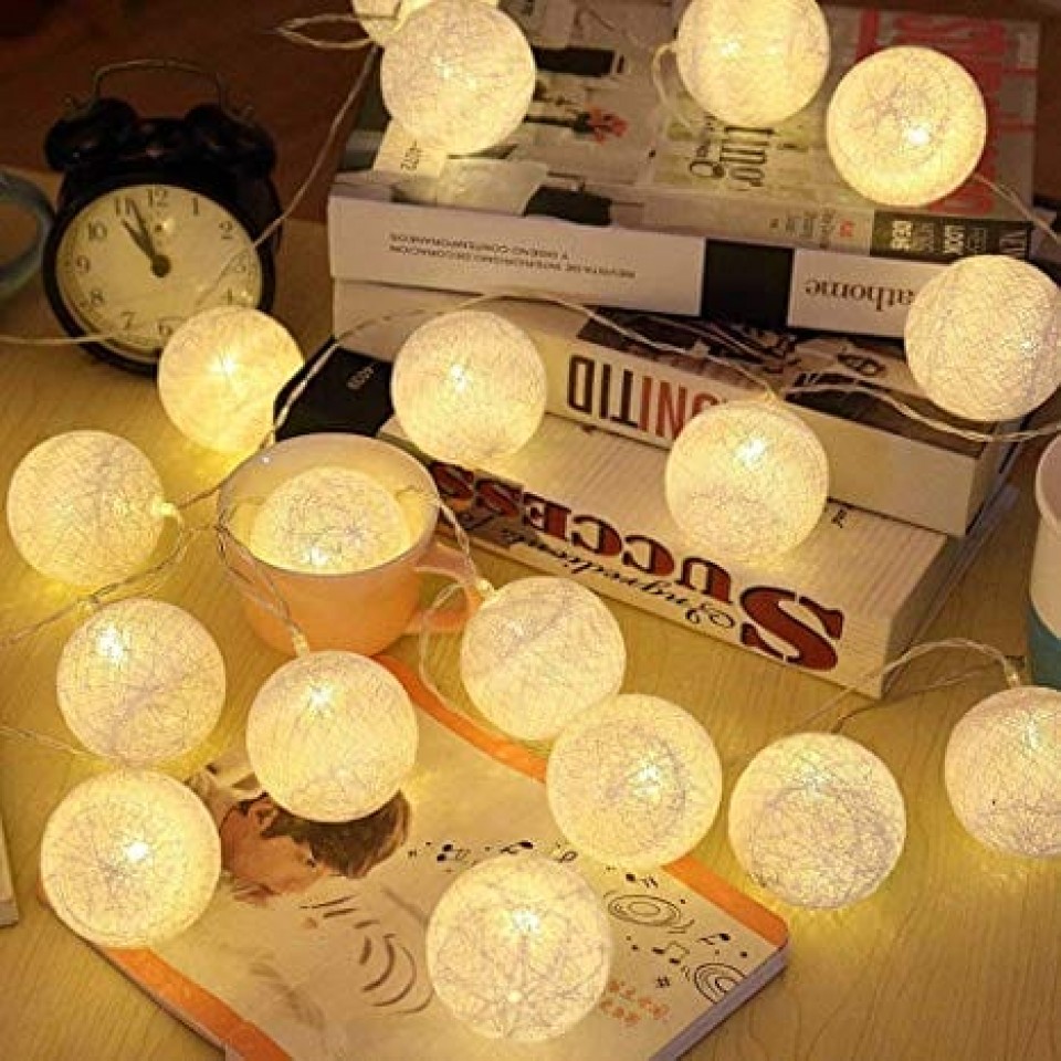 Decorative LED Lights Cotton Balls Battery Pure