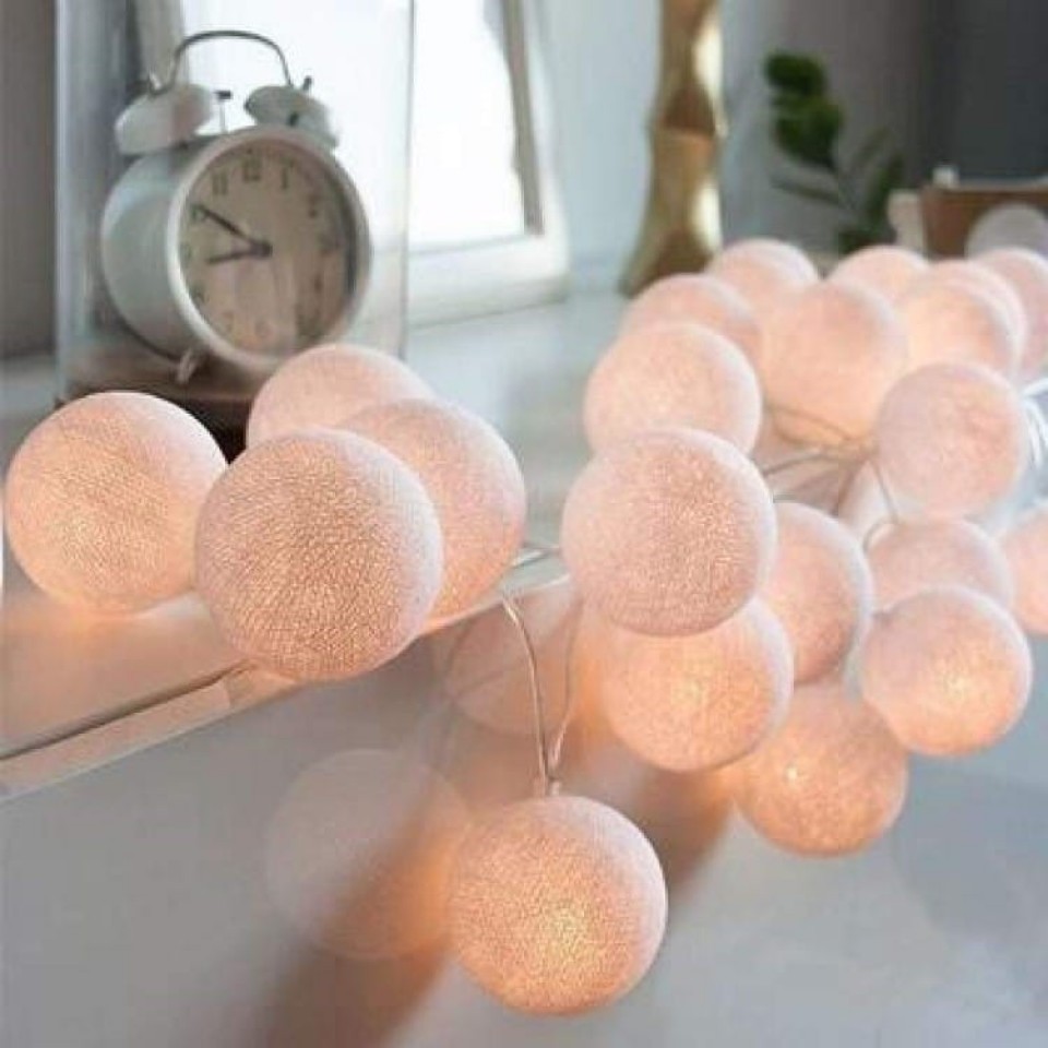 Decorative LED Lights Cotton Balls Battery Pure