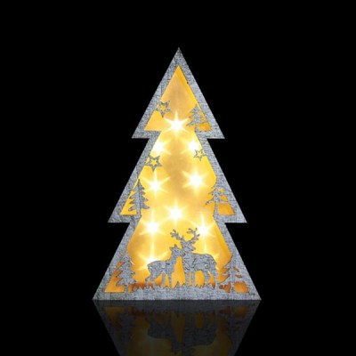 Διακοσμητικά Ξύλινα Φωτιζόμενα LED Μπαταρίας Δέντρο με Ελάφια 27cm