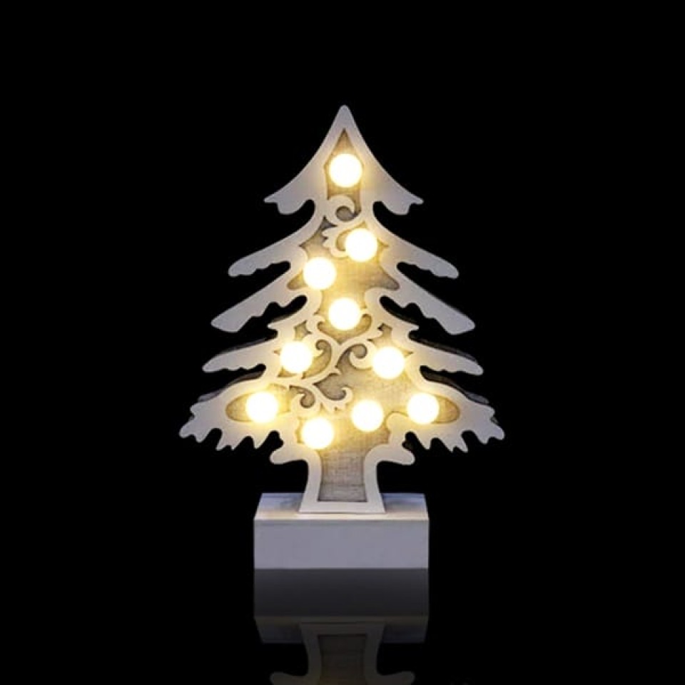 Διακοσμητικά Ξύλινα Φωτιζόμενα LED Μπαταρίας Δέντρο με Στολίδια