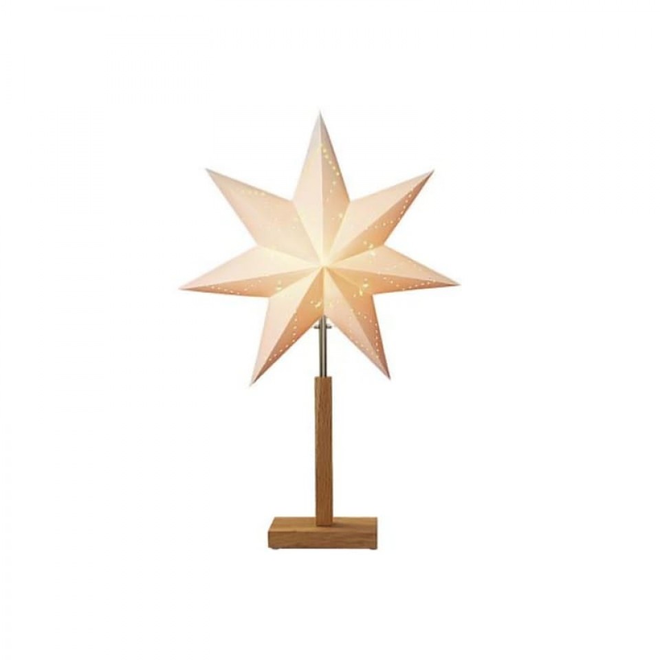 Decorative Paper Star White with wooden base and white power cable