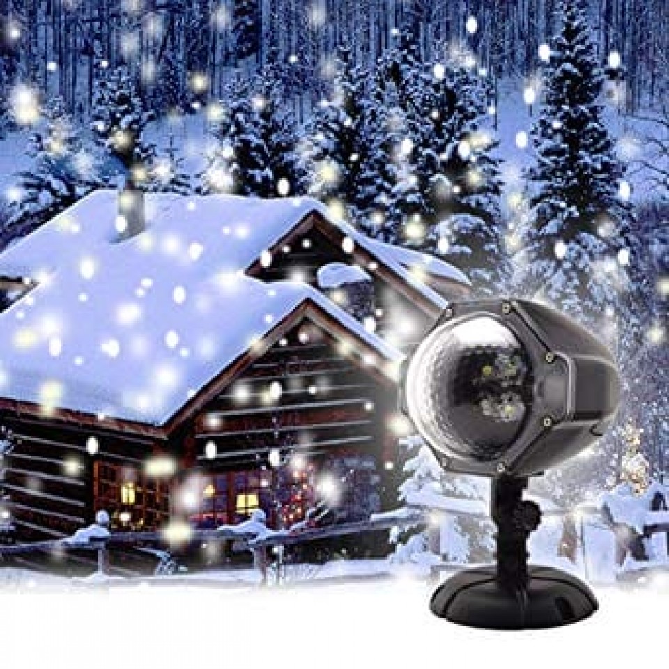 Προτζέκτορας Χριστουγεννιάτικος LED Λευκό με σχέδιο Χιόνι
