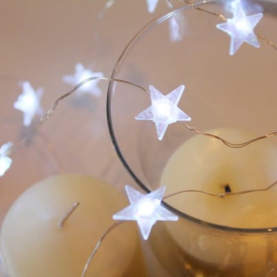 Silver Wire String light Star Cool White 50 LED battery