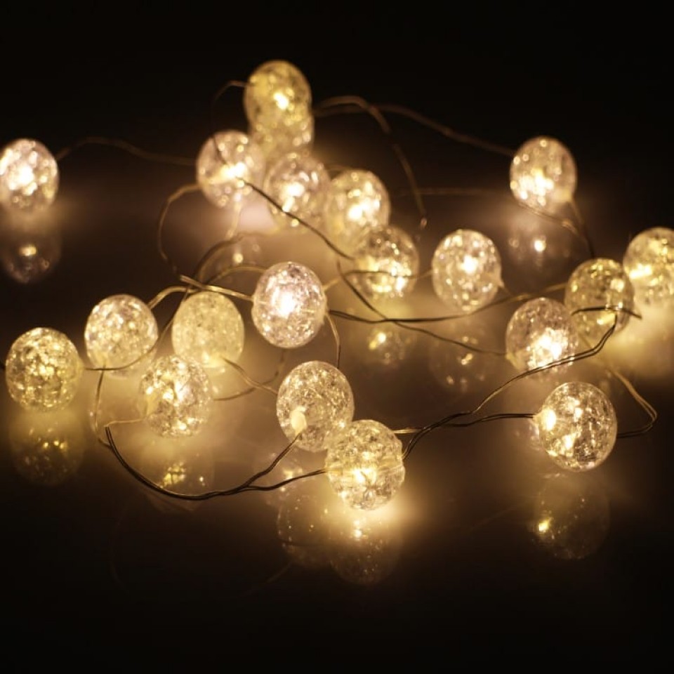 Φωτάκια Χαλκού 20 LED Μπάλες 2m με Μπαταρίες Θερμό Λευκό