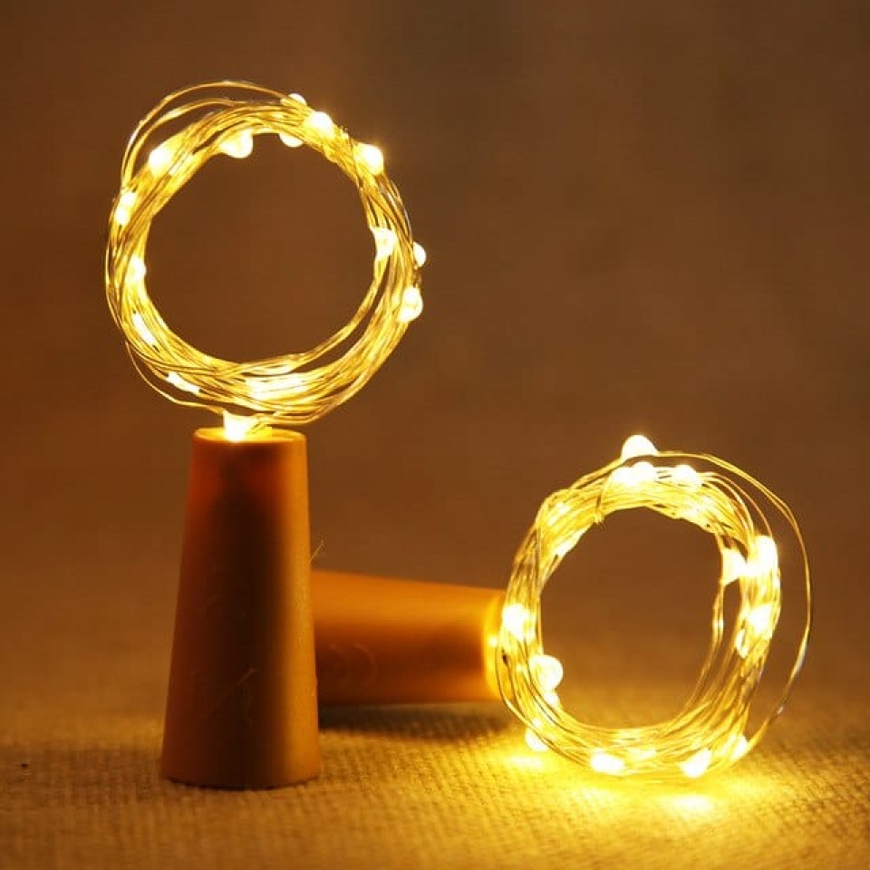 Διακοσμητικά Φωτάκια Χαλκού για Μπουκάλια Θερμό Φως 20LED 2m Μπαταρίας