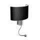 Απλίκα Τοίχου Βάση Νίκελ Ματ με Υφασμάτινο Μοντέρνο Καπέλο Ημισφαίριο Λευκό / Ιβουάρ / Μαύρο και Επιπλέον Κινητό LED Φως