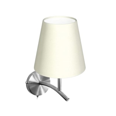 Wall Lamp for Hotel with Nickel Base and Fabric Cylinder Lampshade Black / White / Ivory