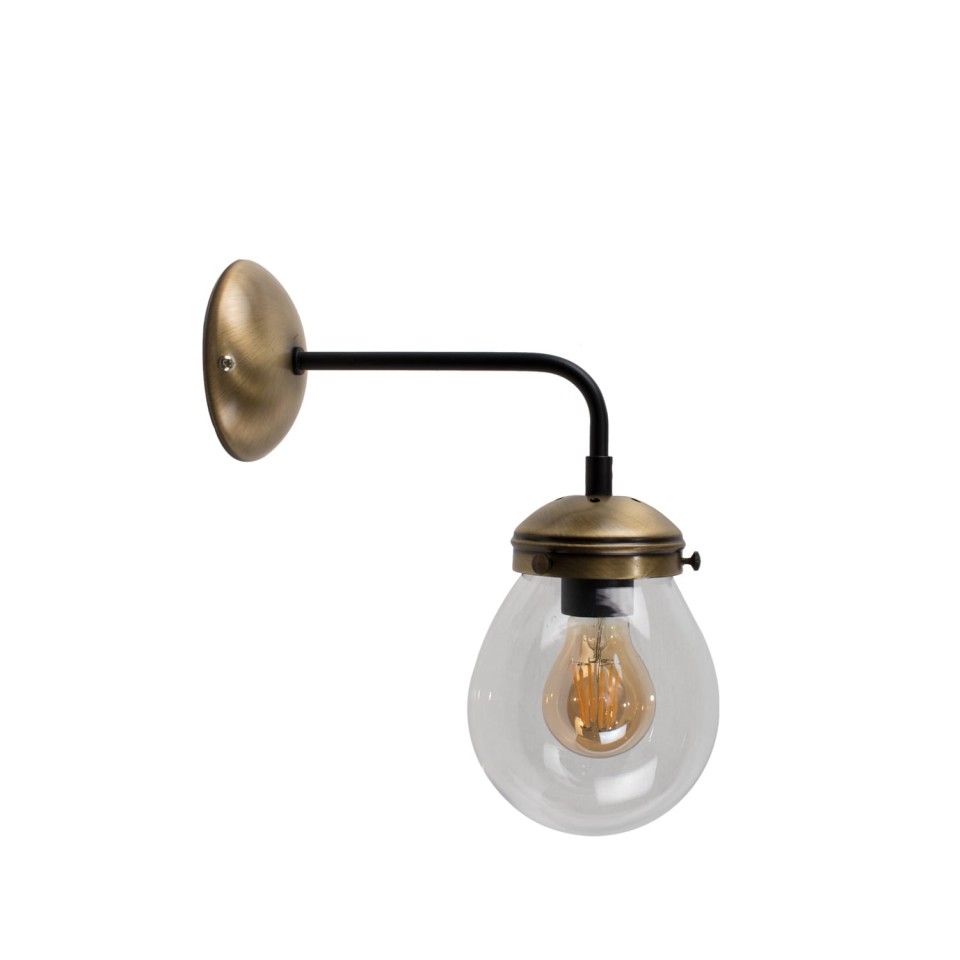 Hydro Industrial Wall lamp Brass-Black with glass globe