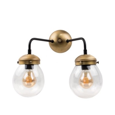 Hydro Industrial Wall lamp Brass-Black with glass globe (2xE27)
