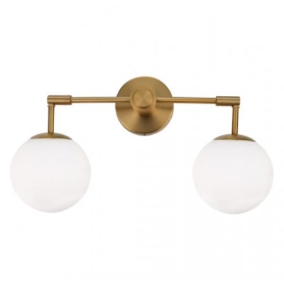 Wall Scone Light Fixture with White Glass and Bronze Gold Metal 2XE27