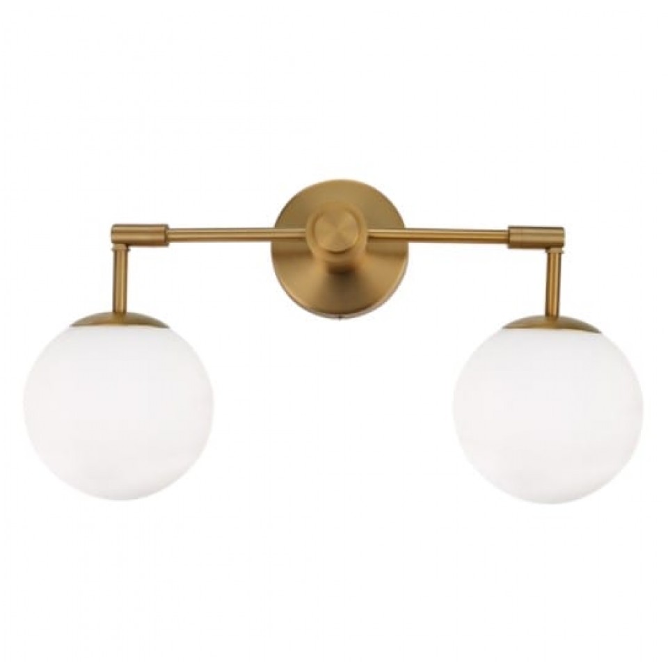 Wall Scone Light Fixture with White Glass and Bronze Gold Metal 2XE27