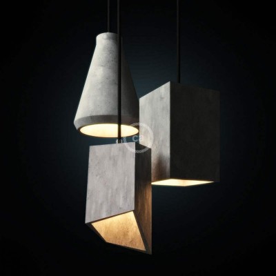Cement Pendant Lampshade Imbuto with Fabric Black Cable
