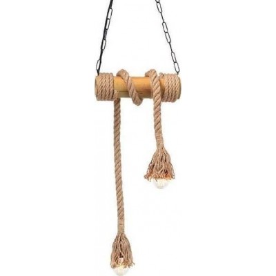 Pendant Light Wooden with Rope 2XE27