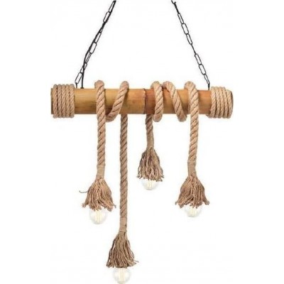 Pendant Light Wooden with Rope 4XE27