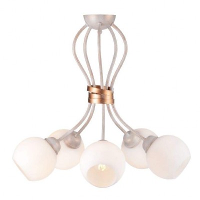 Classic Ceiling Lamp with White Metal and White Glass 5XE27