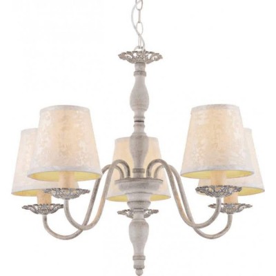 Classic Chandelier with White Cream Fabric Lampshades 5xE14