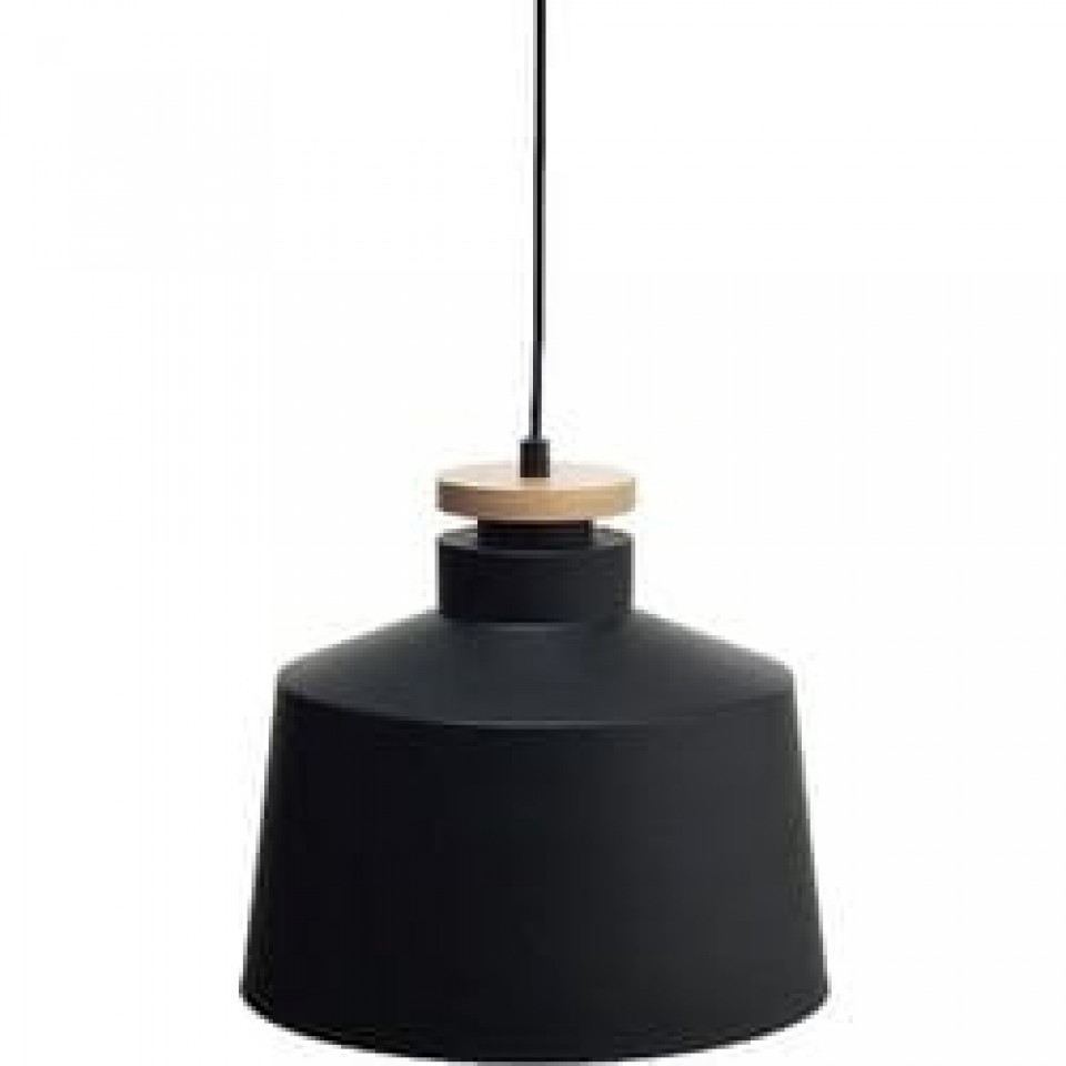 Metal Pendant Light Black Lampshade with wood detail G30