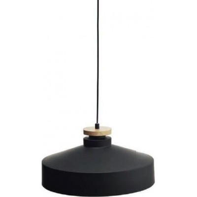 Metal Pendant Light Black Lampshade with wood detail G41