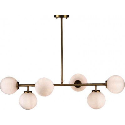 Lighting Fixture with White Glass and Bronze Gold Metal 6ΧΕ27