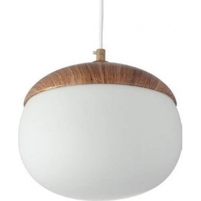 Pendant Metal Lighting Fixture G230mm Brown Wood Color with White Glass
