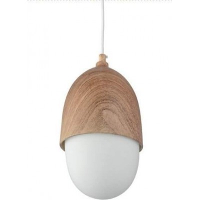 Pendant Metal Lighting Fixture G160mm Brown Wood Color with White Glass