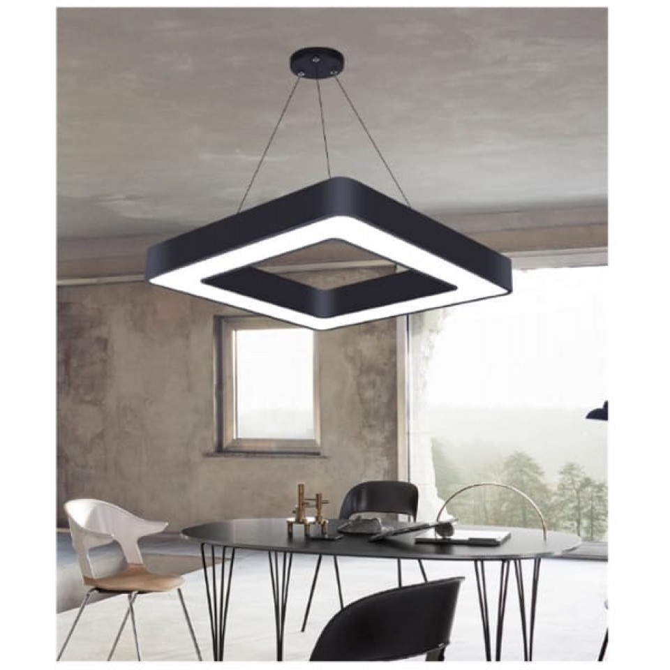 Κρεμαστό LED Φωτιστικό Padova 48W Τετράγωνο 60x60cm Μαύρο/Ασημί
