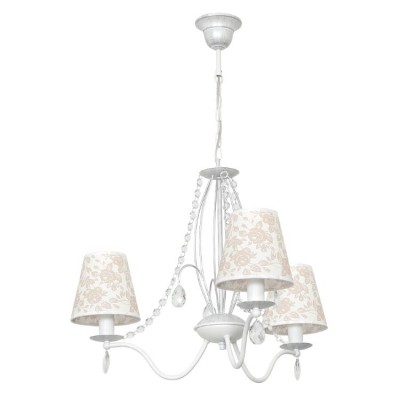 Chandelier Secret with 3 fabric Ecru-Cream lampshades & decorative glass details