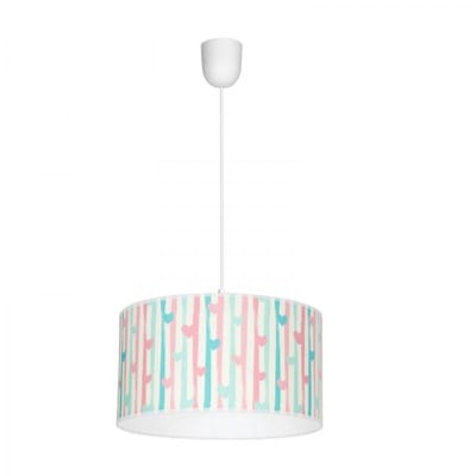 Pendant light LOVELY with harts in pink and blue color