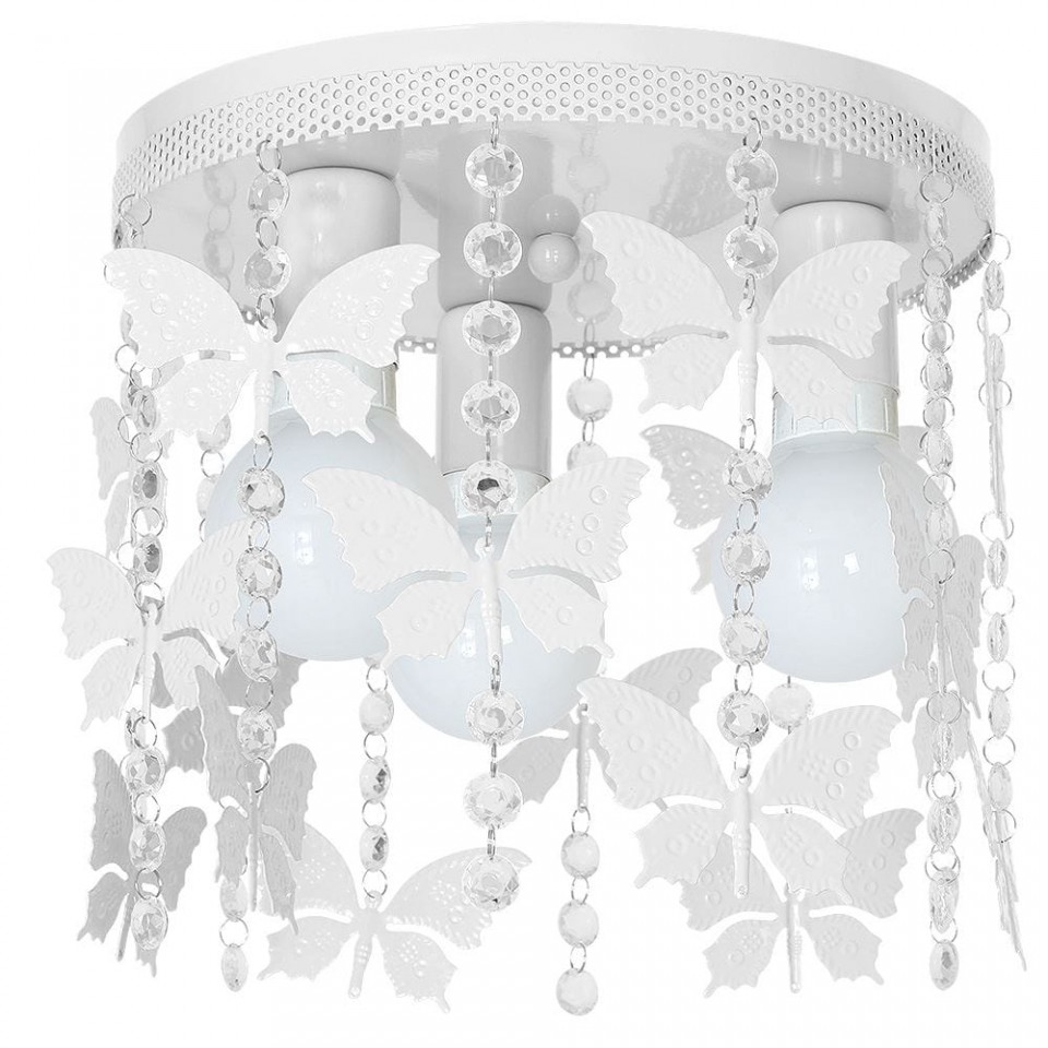 Kids Ceiling light ANGRELICE Metal white with butterflies and crystals