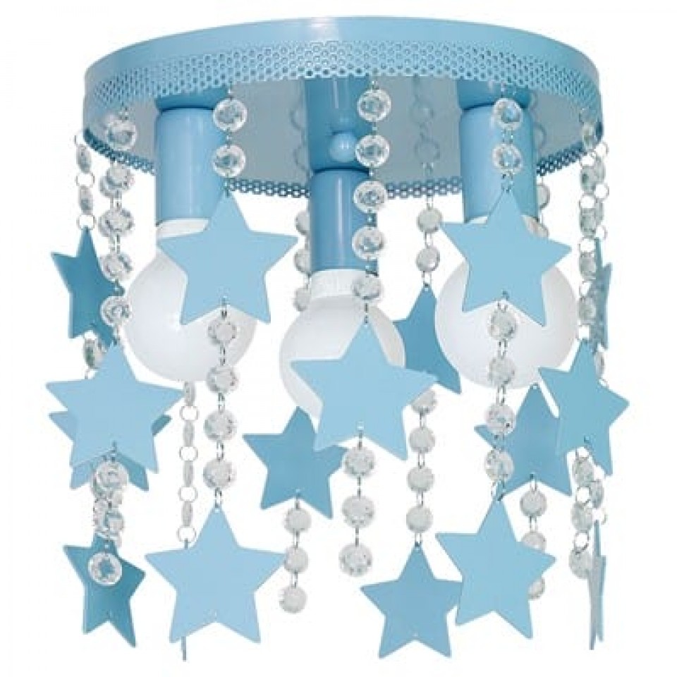 Παιδικό Φωτιστικό Οροφής STAR 3-φωτο Γαλάζιο με Αστέρια και Κρύσταλλα