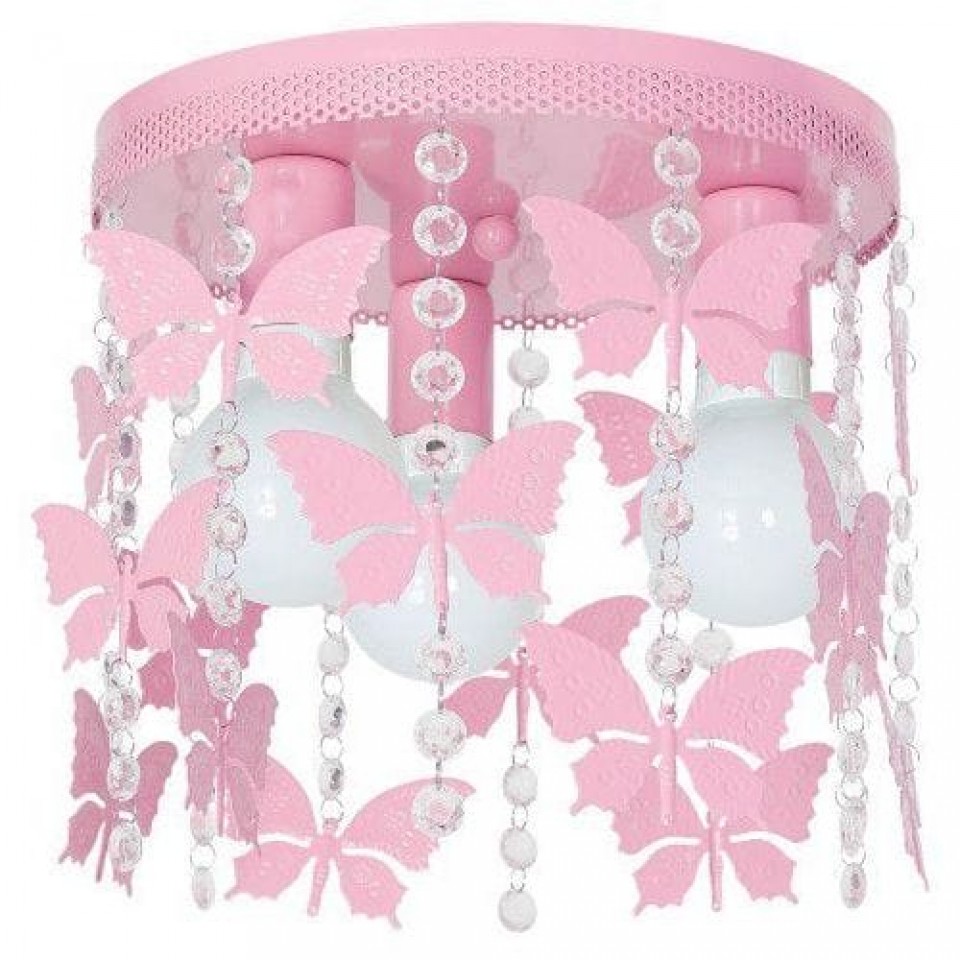 Παιδικό Φωτιστικό Οροφής ANGELICA μεταλλικό 3xΕ27 Ροζ με πεταλούδες και κρύσταλλα