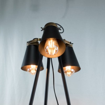 Modern Metal Floor Lamp Atos with 3 Black-Golf Matte shades