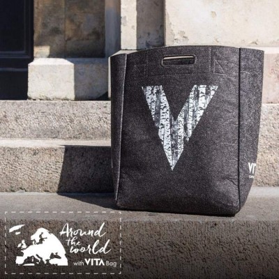 Vita Fabric Women's Bag Grey with Brown Straps 30x41cm