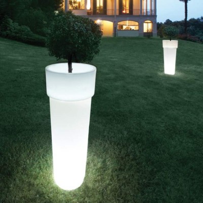 Illuminated Rounded Flowerpot G70cm White