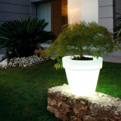 Illuminated Rounded Flowerpot G42cm White