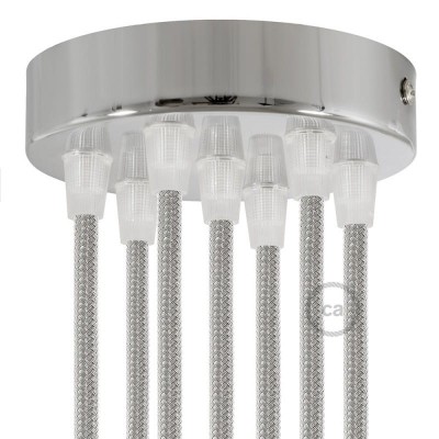 Chrome Flat metal Rosette with 7 holes and 7 Transparent Cable brackets